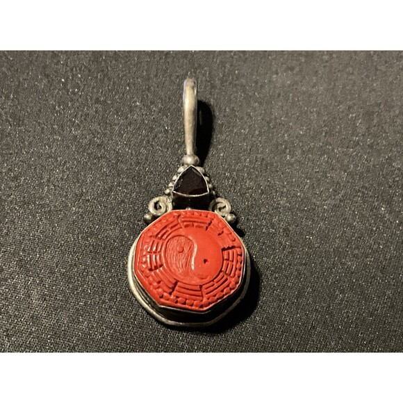 925 Garnet & Cinnabar Ying & Yang Open Pendant - Picture 1 of 8